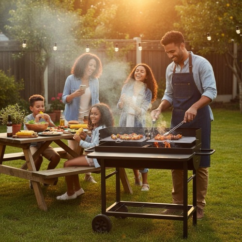 แบบพกพาที่มีประสิทธิภาพประหยัดเวลา Dual Grill Charcoal BBQ