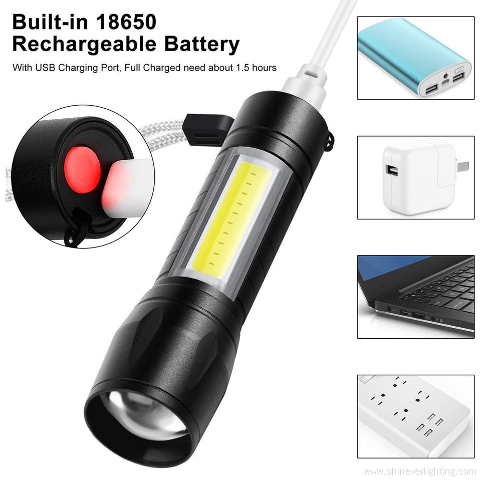 USB Zoomable Camping Hiking Rechargeable Torch Light