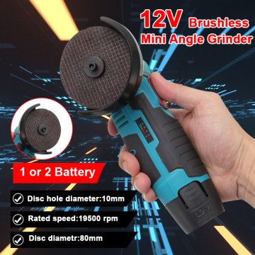 12V Mini Brushless Cordless Angle Grinder Polishing Machine Power Tools Diamond Cutting Wheel Mini Cutter With Two Batteries