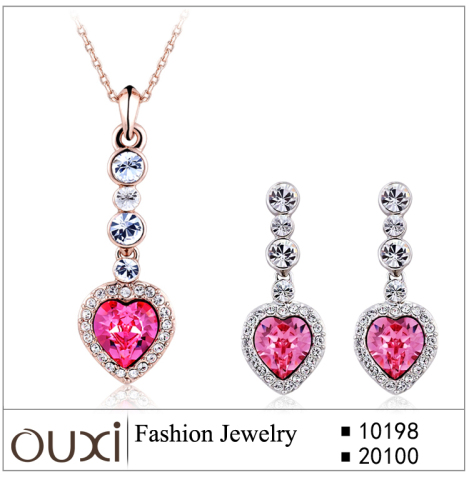 OUXI Wholesale Female Jewelry 2016 Fashion CZ Necklace Earring Set Heart Shape Crystal Necklace Set