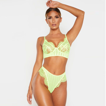 2 stuks transparante stroken mesh lingerie set