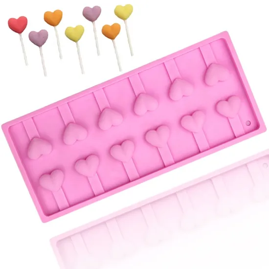 1053 Silicone Chocolate Mold: 12 Cavity Love Shape Lollipop Heart Mold for Hard Candy and Chocolate Making, Food Grade BPA Free