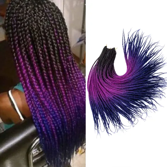 Ombre Purple Blue 24 inch Long 24 Roots/pack Heat Resistant Fiber Bulk Box Braid Crochet Synthetic Braiding Hair Extensions