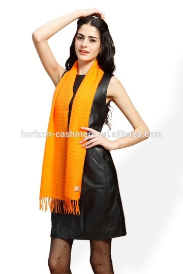 Women Squard Jacqaurd Cashmere Scarf, Ladies Fashion Orange Jacqurad scarf