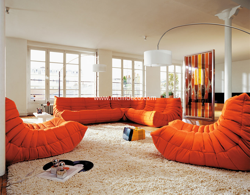 Red Fabric Togo Sofa Combination