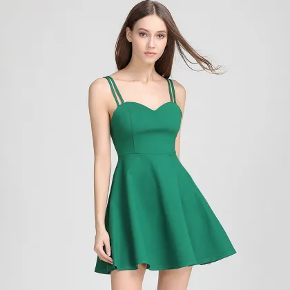 Solid Plain Backless Mini Swing Dress