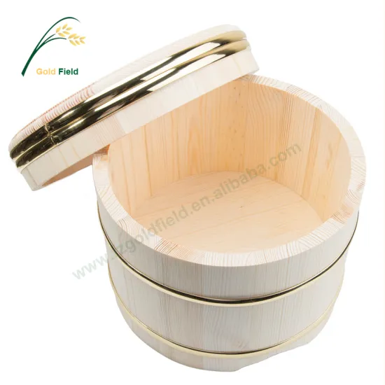 Japanese White Wood Sushi Rice Tub Hangiri Bowl with Cover