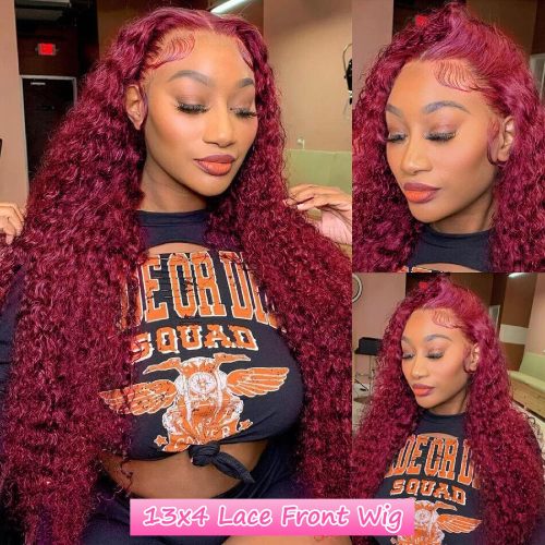 99j Burgundy 13x4 Deep Wave Lace Front Wigs