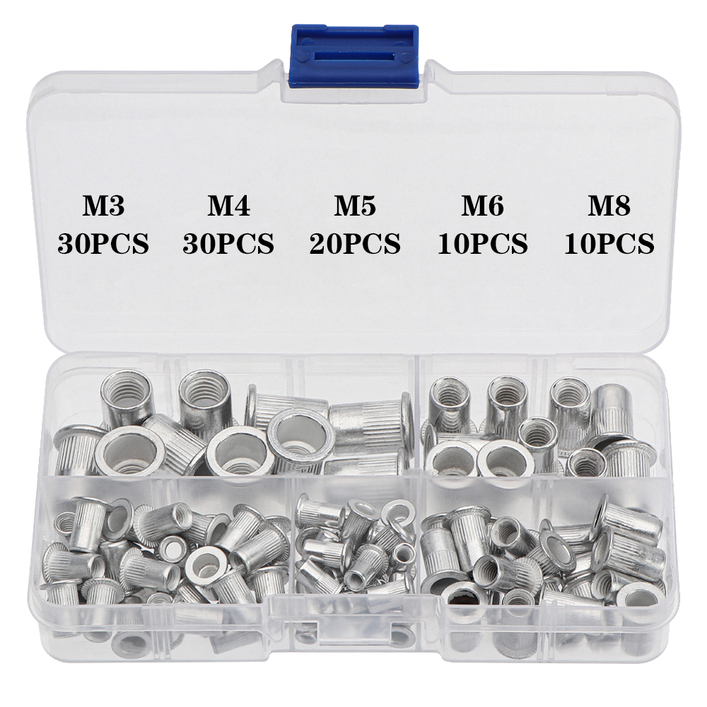 100Pcs Aluminum Flat Head Rivet Nuts Set M3 M4 M5 M6 M8 Rivet Nuts Insert Rivets Mix Size