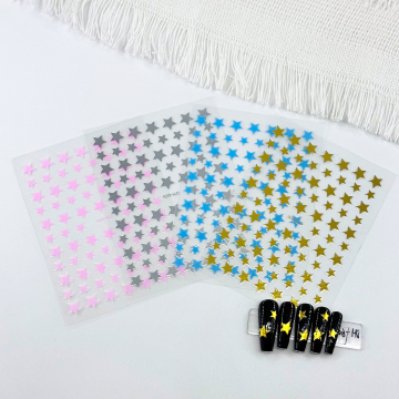 Leidankou 3D Nail Stickers - Blue, Pink, Silver, Gold Star Nail Art Decorations