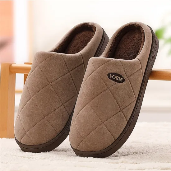 Winter Shoes Mens Slippers TPR Gingham Non-slip Indoor Slippers For Men Hard-wearing Plush Home Slippers Lovers Shoes