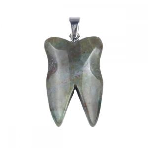 Aquatic agate Tooth Necklace for Women Men Handmade Craved Stone Teeth