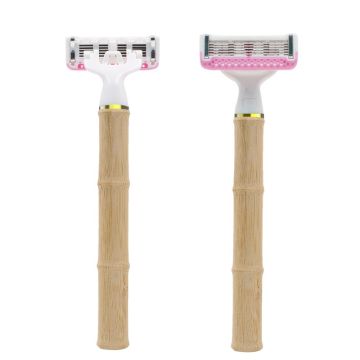 Natural Eco Bamboo Razor with 6 Blades - Changeable Cartridge for Women