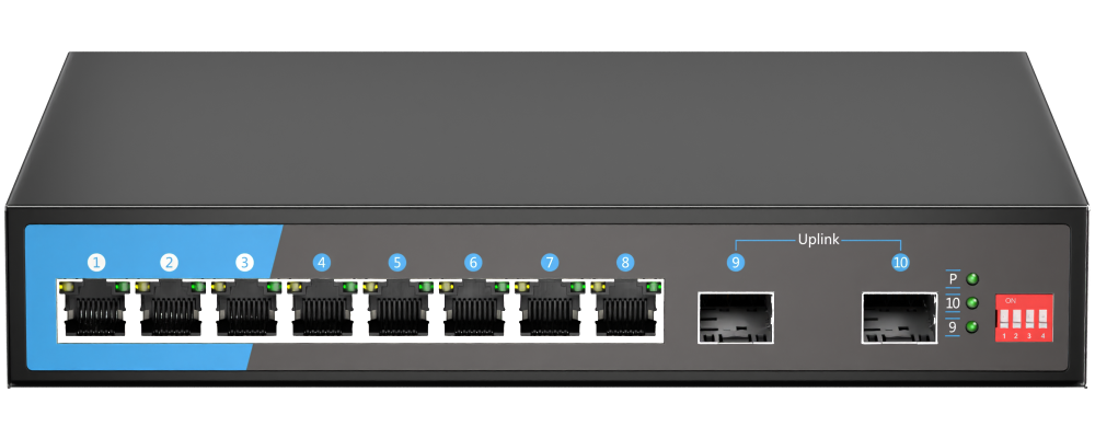 8x10/100/1000base-t 2x1000m Base-x Switch Poe não gerenciado