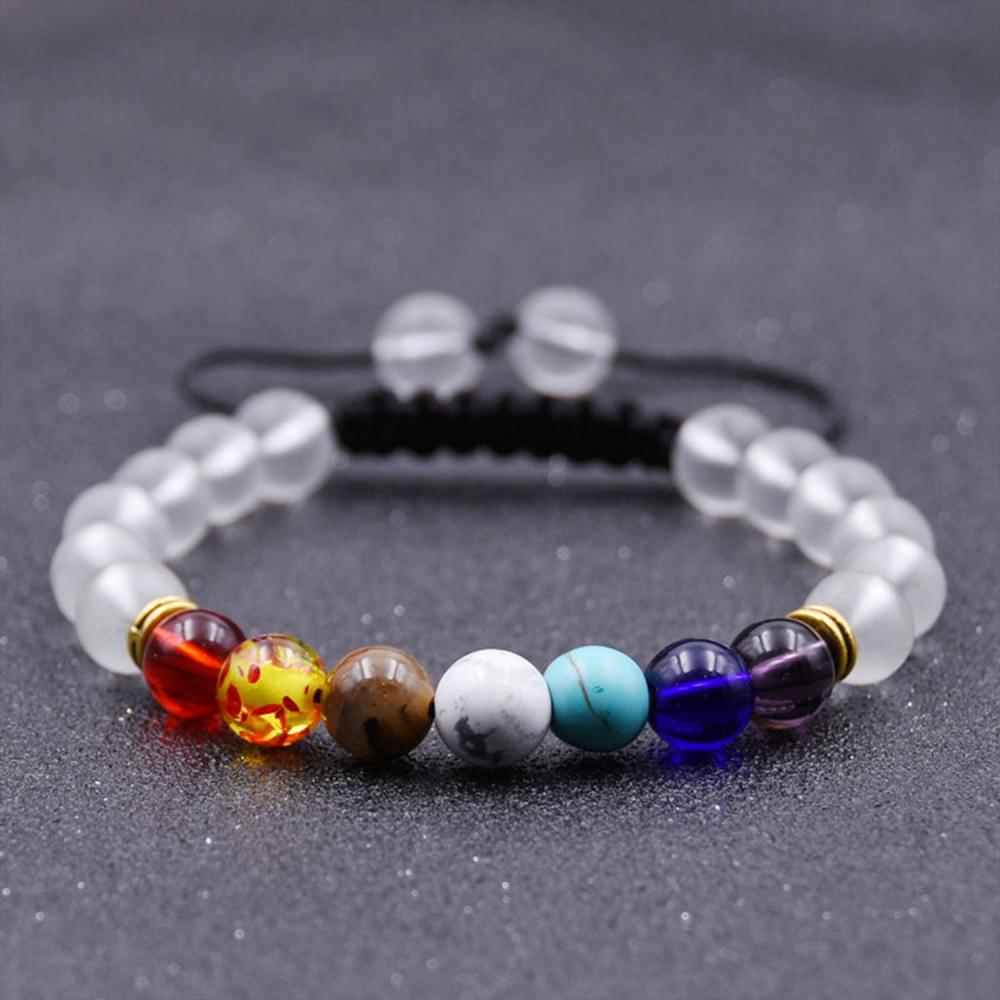 7 Chakra charme naturel pierres perles tissé Bracelet