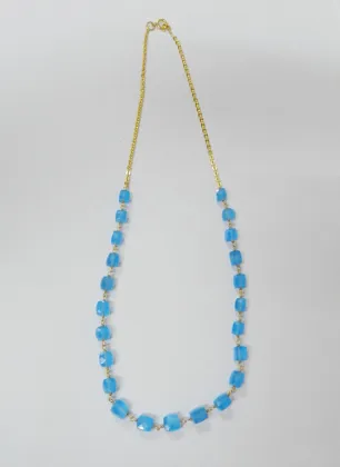 925 Sterling Silver Blue Chalcedony Gemstone Necklace