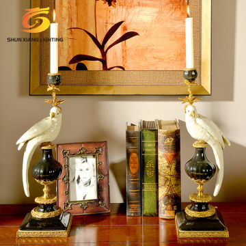 Hand-Painted Bird Patterns Brass Ceramic Candle Holder - Luxury Indoor Art Decoration for Christmas