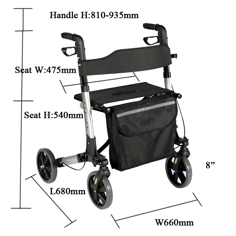 Verstelbare handgreep Hoogte Rollator Walker met stoel en rugleuning