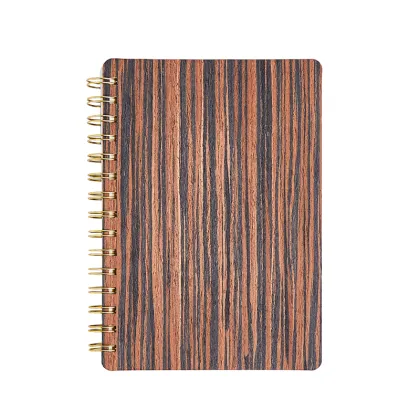 Wood material hardcover spiral notebook