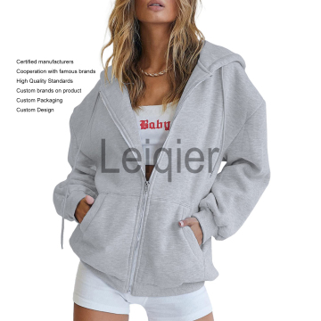 Custom Logo Full Zip Up Y2K Hoodies for Teen Girls