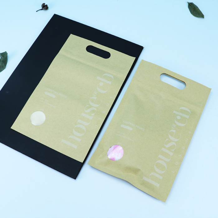 Die-Cut လက်ကိုင်ပါသော Kraft Self-Seal Bags