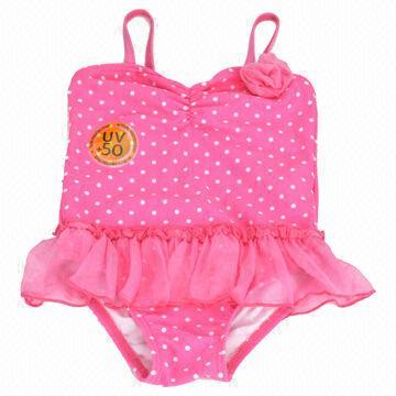 Girls' Swimsuit, Dots AOP, 80% Nylon, 20% Spandex Materials, UV 50+