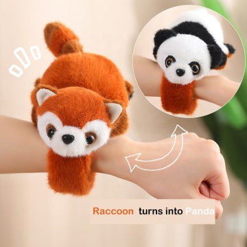 Cute Cartoon Raccoon Panda Flip Slap Bracelet Ring - Soft PP Filled Wrist Bracelet Plush Toy Gift for Children