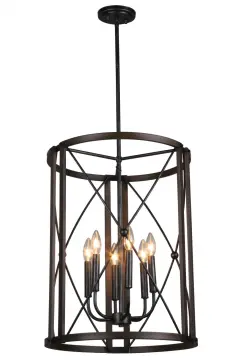 18 Inch Steel Wood Tone Chandelier Light