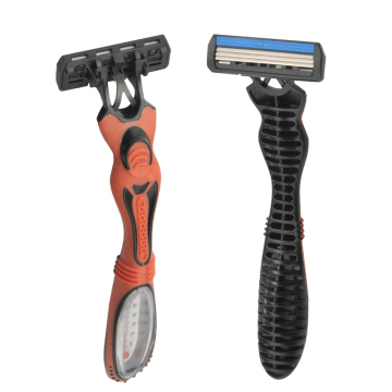 3-Blade Pivoting Head Razor with Strong Rubber Handle