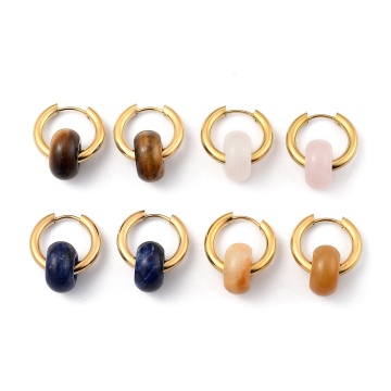 Pandahall Rondelle Natural Gemstone Beads & 304 Stainless Steel Huggie Hoop Earrings