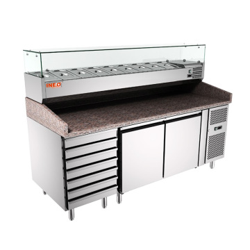 Stainless Steel Pizza Prep Table with Refrigerator