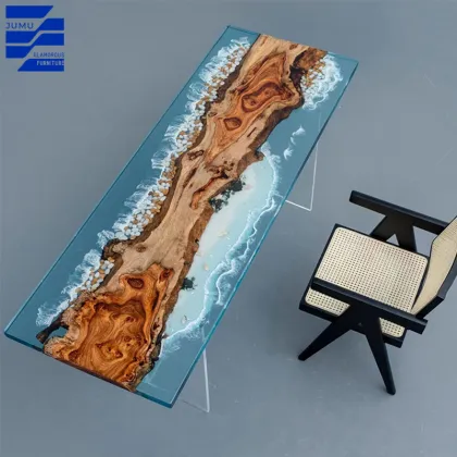 Glamorous Blue River Epoxy Resin Dining Table Set