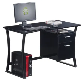 Ergonomic Computer Writing Desk with Drawers, Black