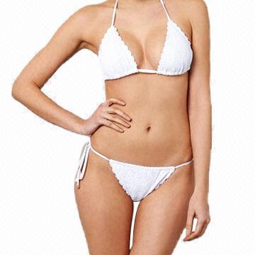 White Crochet Triangle Bikini with Clasp Fastening Back Strap and Self-tie Halter Neck Straps