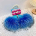 Kids Colorful Toddler Faux Fox Fur Slippers Slides
