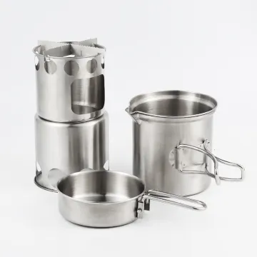 Outdoor Heater Ultralight Titanium Wood Stove Camping Burning Stove Firewood Furnace Outdoor Backpacking Stove Pot Cooking Set