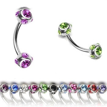 Luminous Multi-Gem Ball Curved Barbell Bar