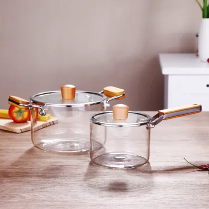 Milk Pot with Wooden Handle - Milk Glass Cooking Pot