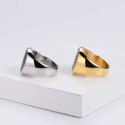 Stainless Steel Gold Plated Star of David Islamic Solomon Ring for Men: Unique Men's Jewelry