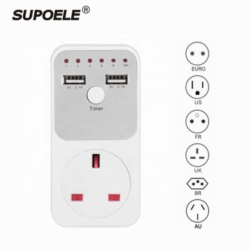 230V UK Plug Electronic Countdown Timer Switch with Dual USB Output