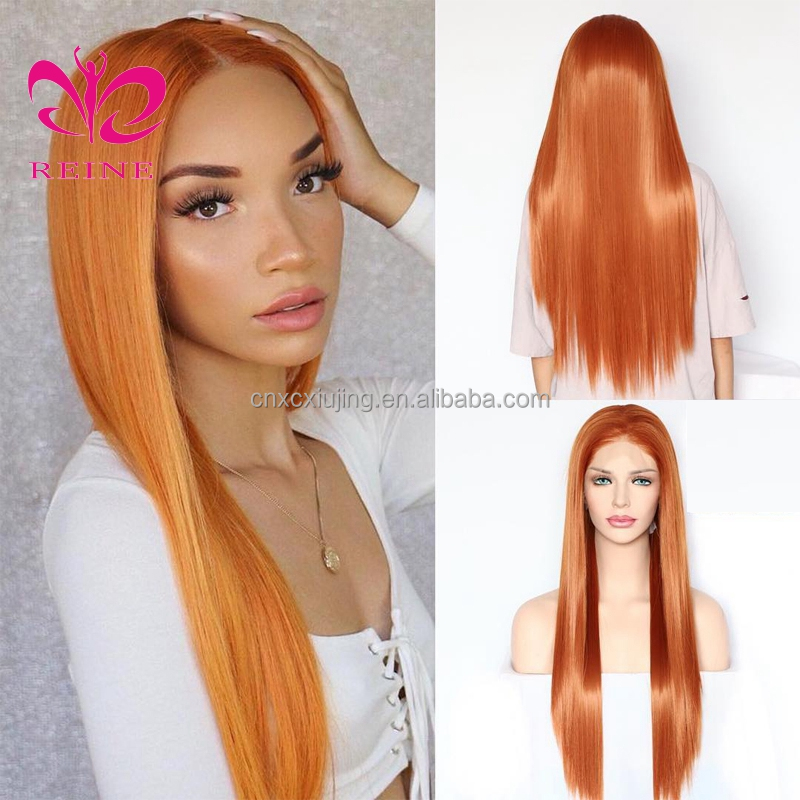 REINE  Red Blonde Orange Color Natural Brazilian Human Hair Lace Front Wigs Pre Plucked Virgin Ginger Wigs