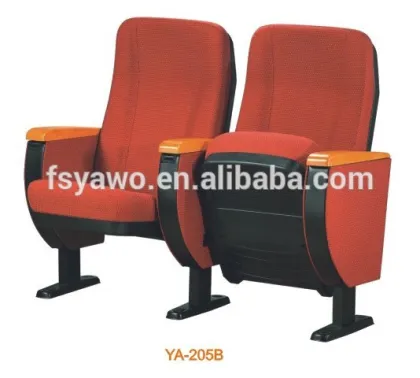 Auditorium Seating Blue Fabric cover dark wood folding cinema hall chair YA-205