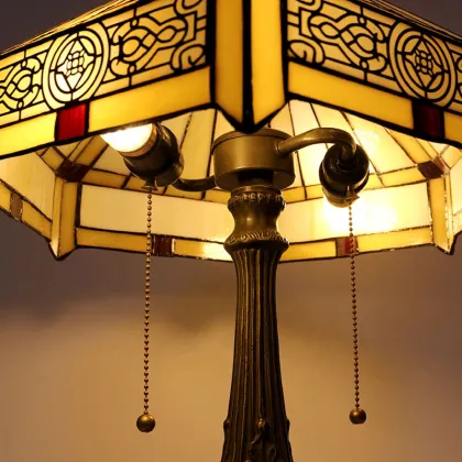 LongHuiJing Tiffany Lamp Yellow Hexagon Stained Glass Mission Style Lampshade