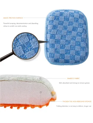 Microfiber Reuseable Durable Scrub Duty Scouring Sponge Pad