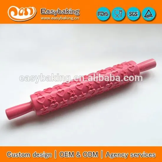 Custom heart&star fondant embossing plastic rolling pin for cake decorating