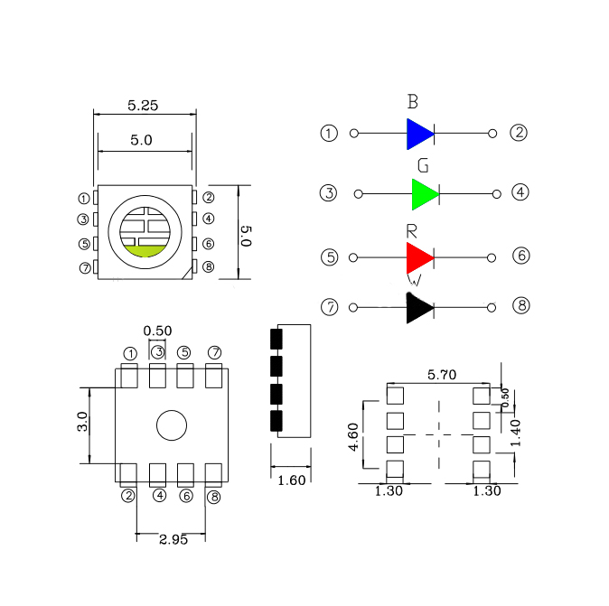 5050RGBW LED Size