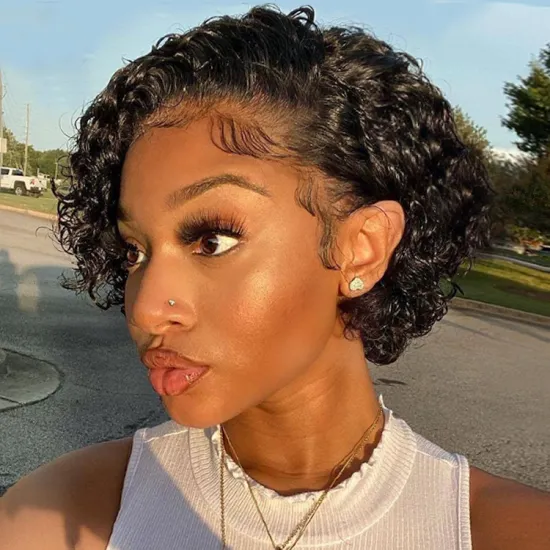 Aisi Hair Brazilian Human Hair Short Pixie Cut Wig Black Lace Front Wig Afro Kinky Curly Lace Front Hair Wigs For Black Women