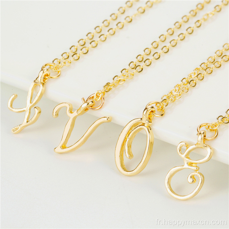 Cursive en gros cursive A ~ z 26 Lettres Gold Silver Colliers