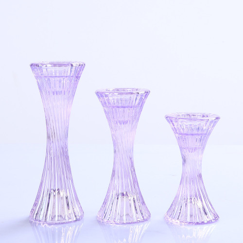 Set of 3 Crystal Glass Pillar and Taper Candle holder