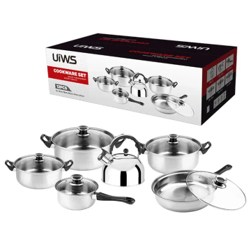 Low Price 12-Piece Stainless Steel Pots and Pans Set with Whistling Kettle